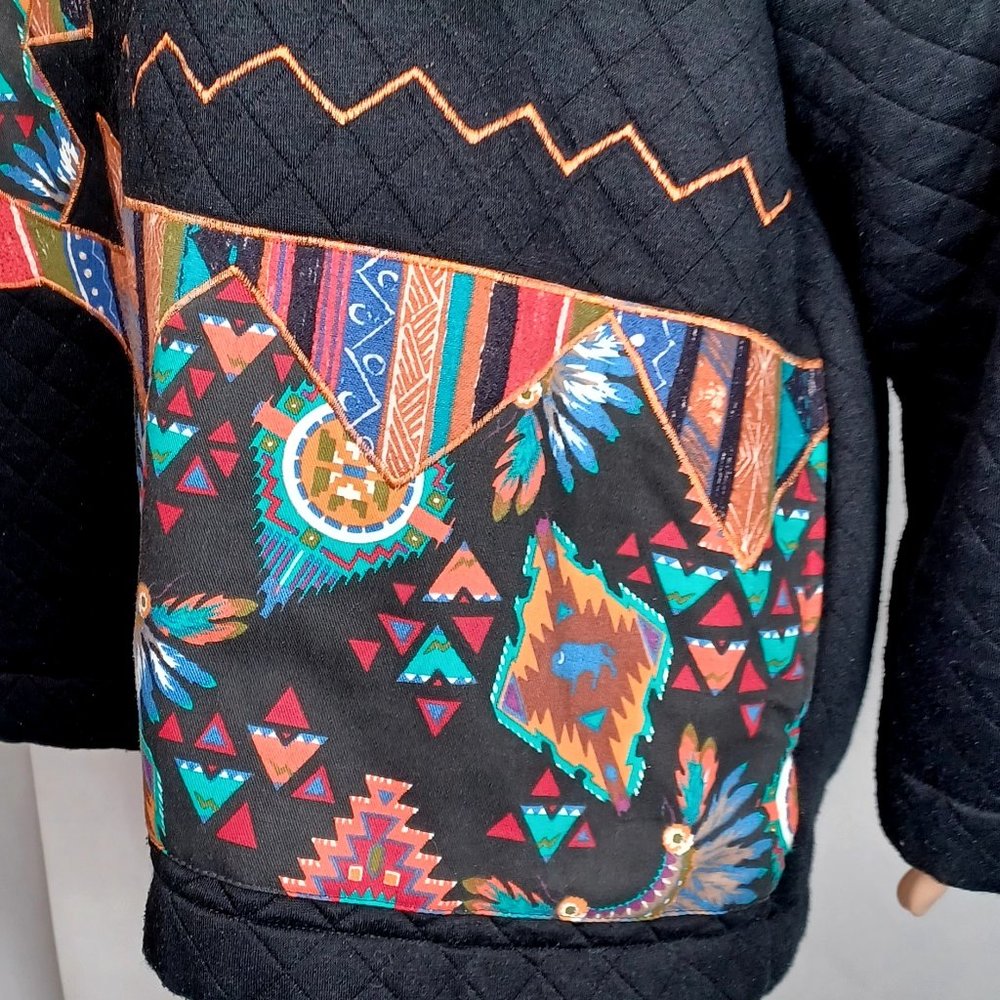 Rafael Womens Black Southwestern Jacket & T-Shirt Large Conchos Liner Zip Up Vtg - Picture 6 of 16